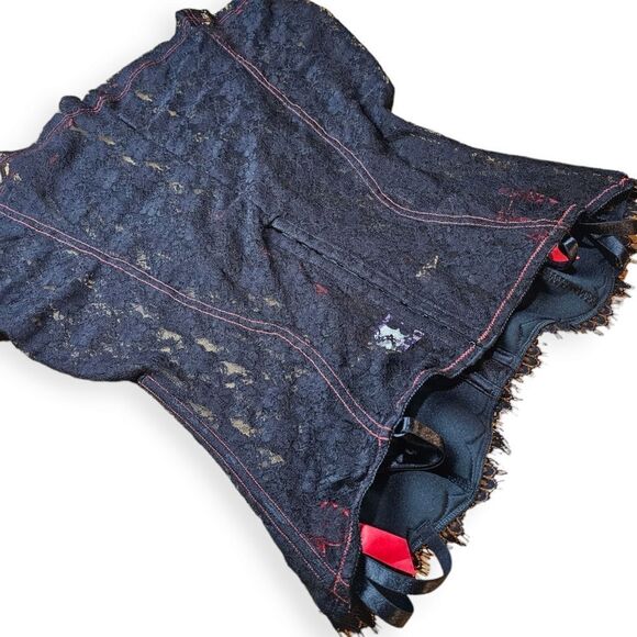 Intimate Attitudes Black Red Lace Corset Dress - Picture 10 of 11